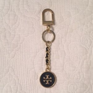 Tory Burch black leather and gold keychain